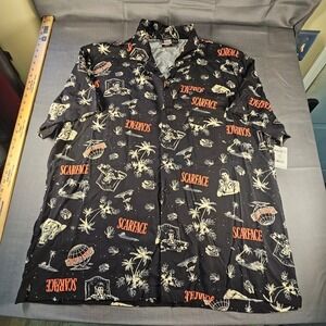 Scarface Mens 3XL Black Rayon All Over Print Short Sleeve Button Down Shirt NWT